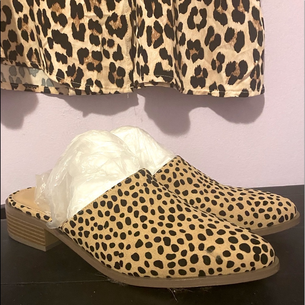 JustFab leopard print slip on, pointed toe